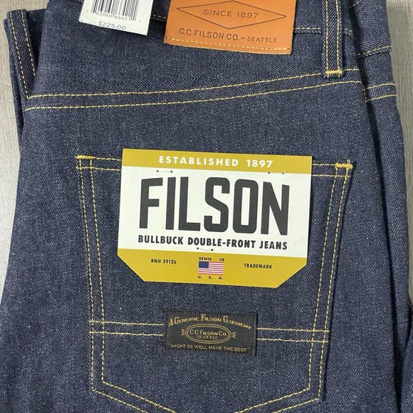 Filson Jeans Men Bullbuck Double Knee Front Denim Sizes 30-34 NEW $225